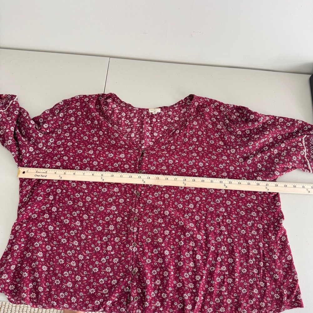 Mason & Belle Blouse 2X Red Floral Button Front Boho Cottagecore Peasant Top - Picture 11 of 14